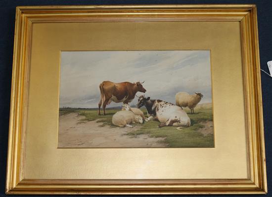 Thomas Sidney Cooper (1803-1902) Cattle and sheep and Cattle watering 10 x 15.5in.